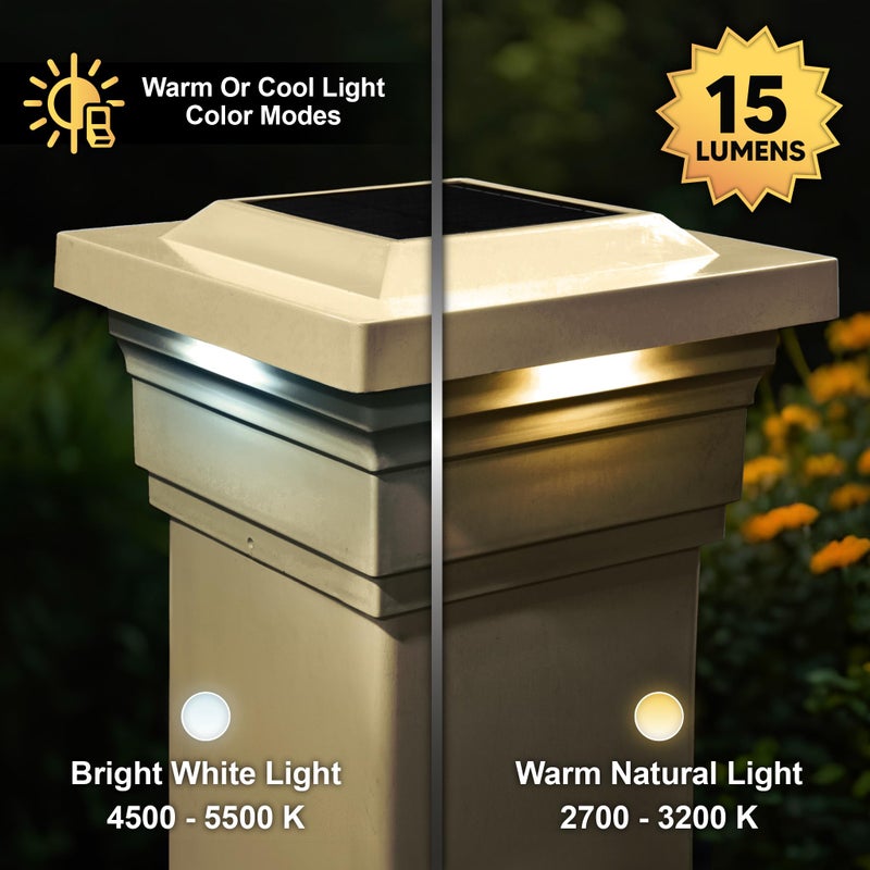 Classy Caps SL075T 5x5 Majestic Solar Post Cap - Tan â€“ High-Performance Solar LED Lights, Durable Tan PVC (Vinyl) Construction, Weather-Resistant, Ideal for Outdoor, Warm & Cool Light Modes - Image 5